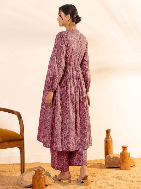 Ethnic Motifs Printed Pure Cotton A Line Maternity Kurta with Trousers - Image 6