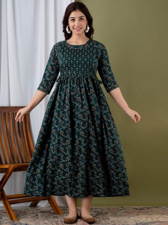 Floral Printed Maternity A-Line Midi Ethnic Dress - Image 2