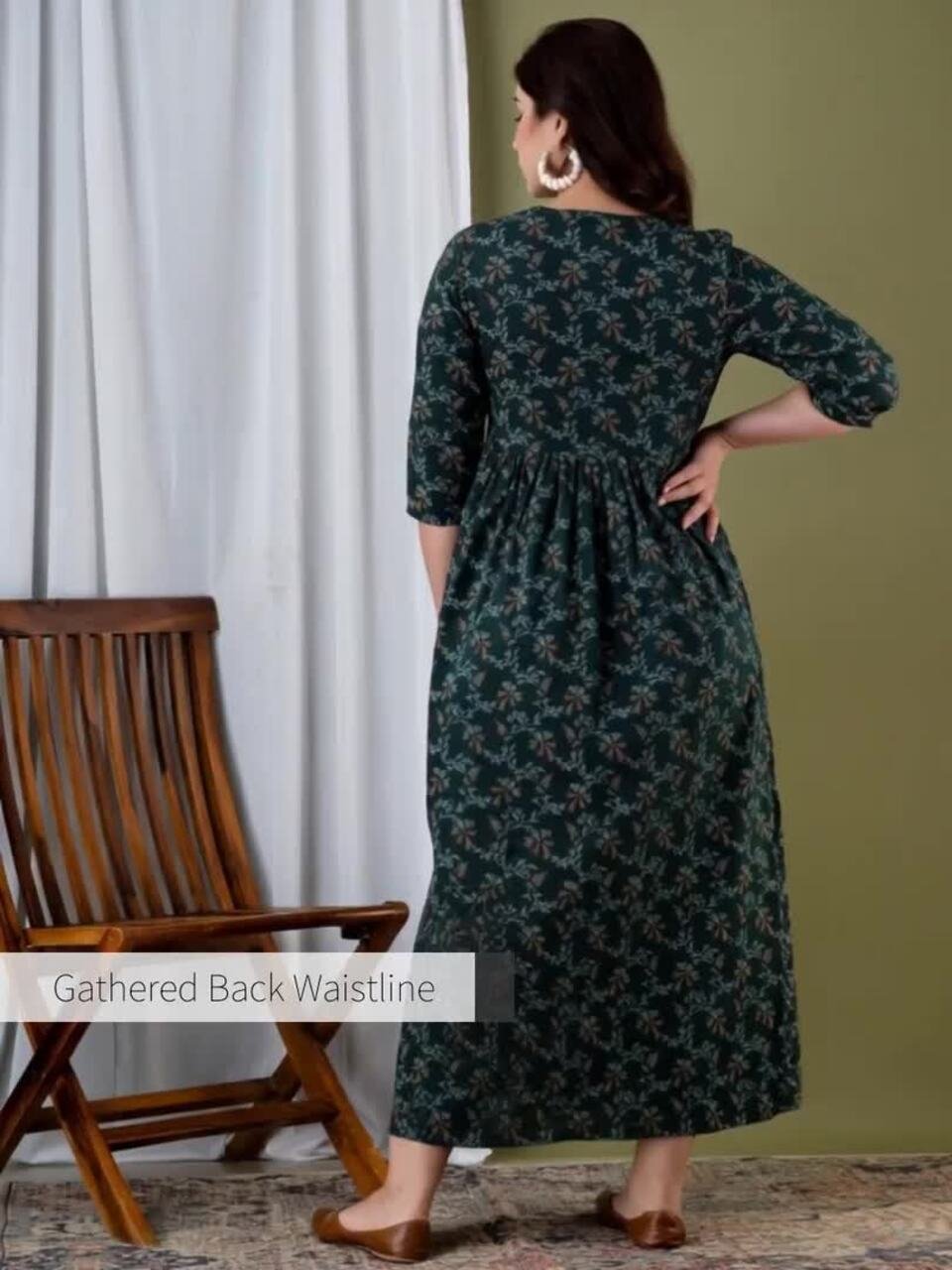 Floral Printed Maternity A-Line Midi Ethnic Dress - Image 3