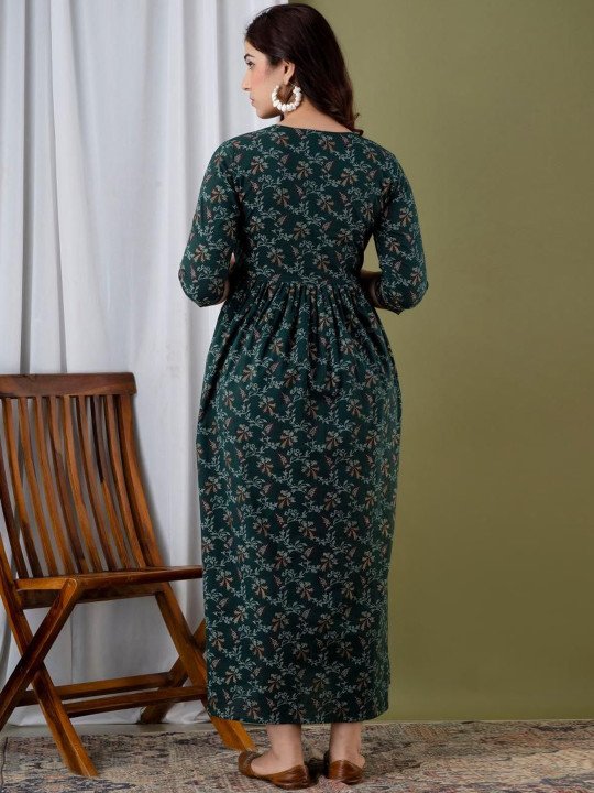 Floral Printed Maternity A-Line Midi Ethnic Dress - Image 5