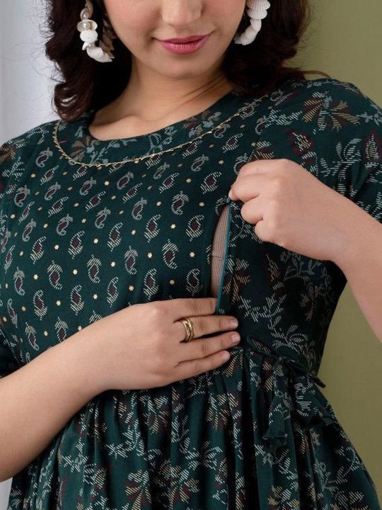 Floral Printed Maternity A-Line Midi Ethnic Dress - Image 8