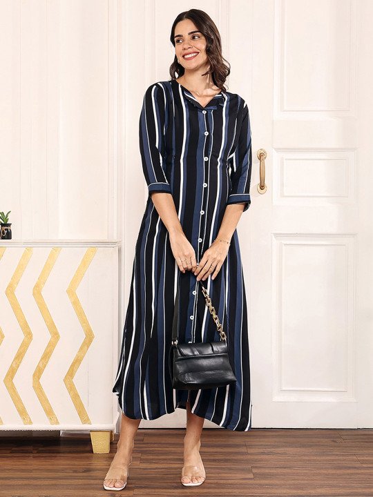 Striped Round Neck Maternity A-Line Maxi Dress - Image 2