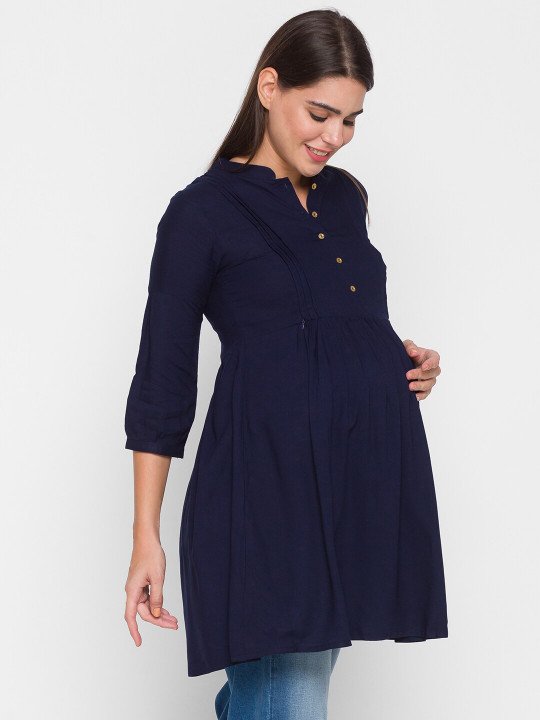 Navy Blue Longline Maternity Top - Image 2