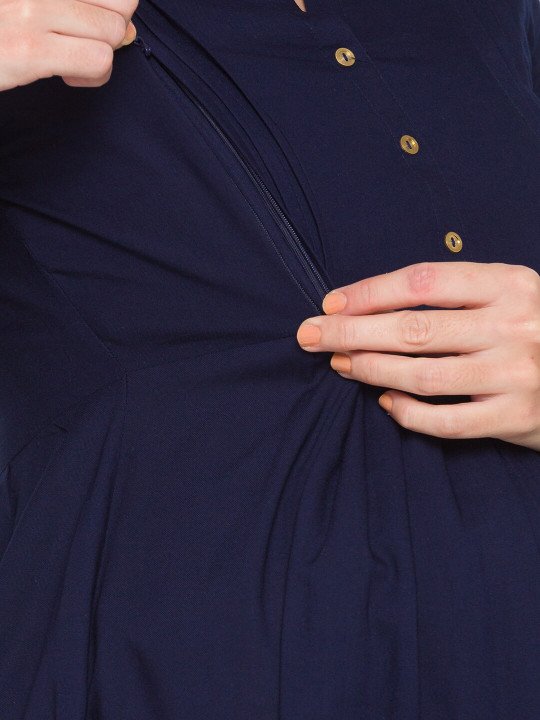 Navy Blue Longline Maternity Top - Image 3