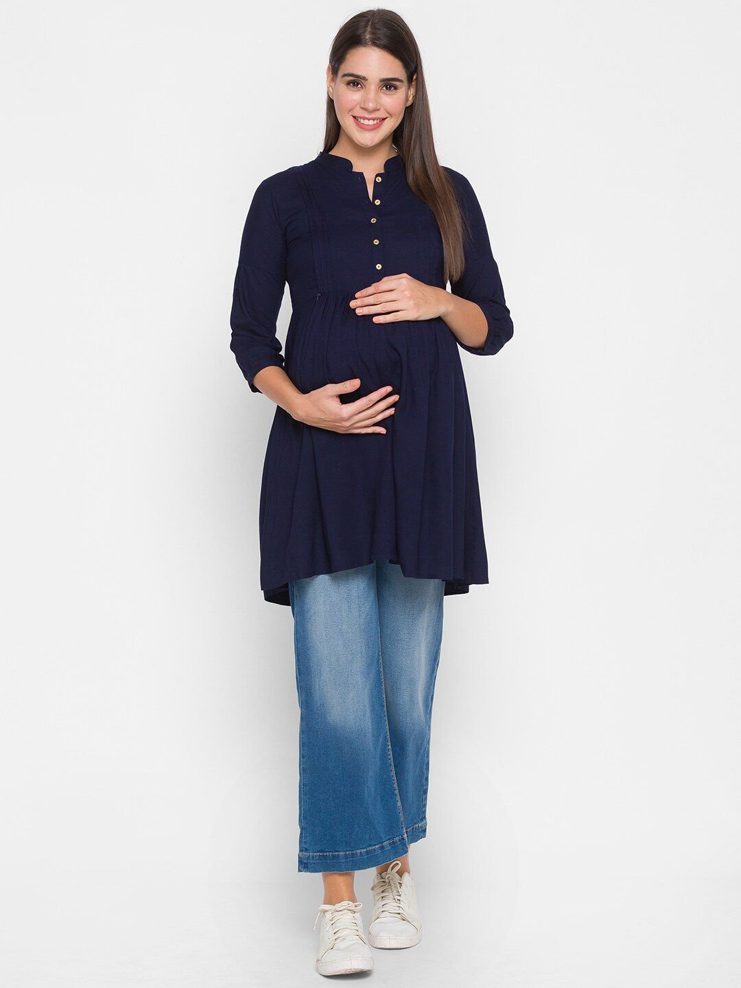 Navy Blue Longline Maternity Top - Image 5