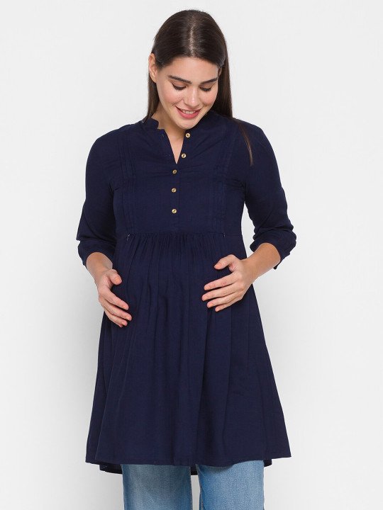 Navy Blue Longline Maternity Top - Image 6