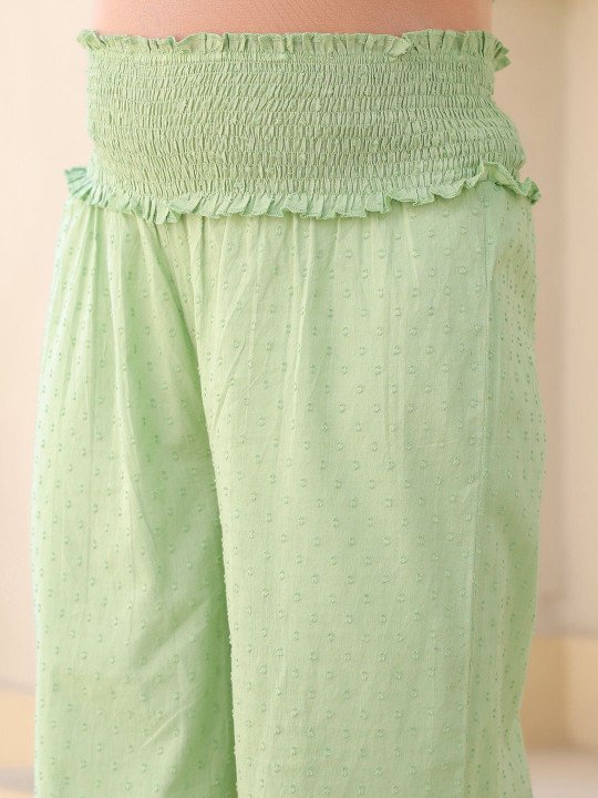 Women Green Dobby Pure Cotton Self Design A-line Maternity Kurta Pant Set - Image 4