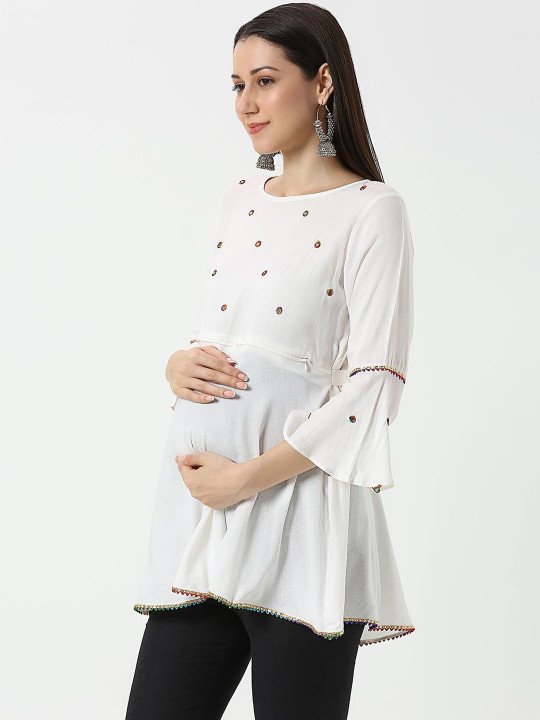Women Embellished Embroidered Bell Sleeves Maternity Top - Image 2