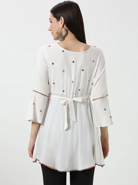 Women Embellished Embroidered Bell Sleeves Maternity Top - Image 3