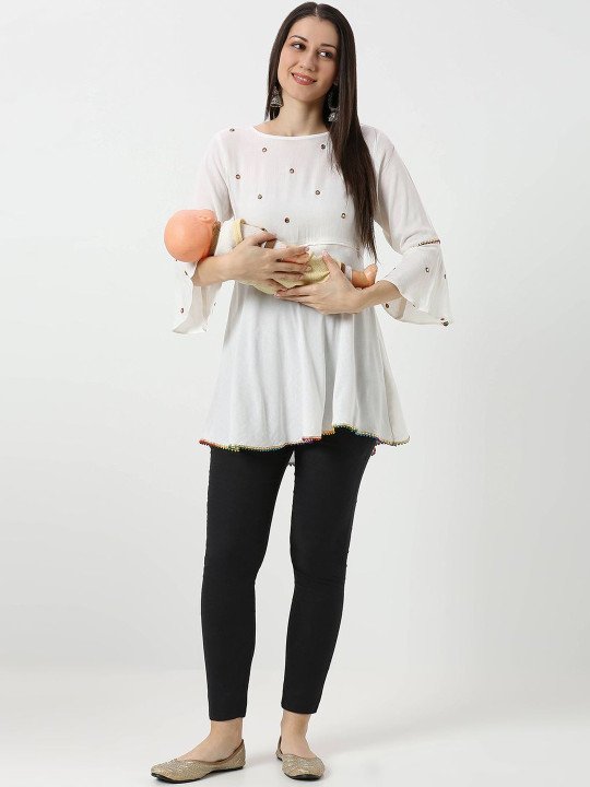 Women Embellished Embroidered Bell Sleeves Maternity Top - Image 4