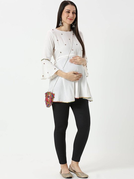 Women Embellished Embroidered Bell Sleeves Maternity Top - Image 5