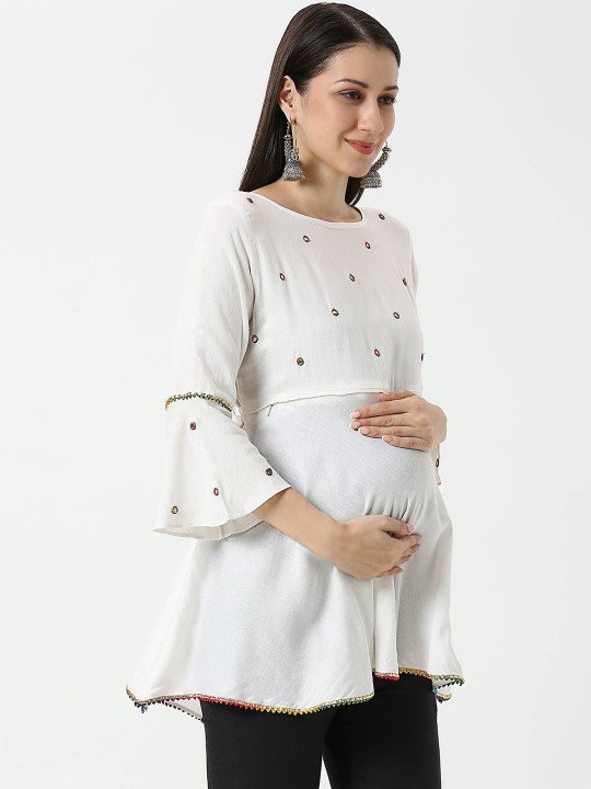 Women Embellished Embroidered Bell Sleeves Maternity Top - Image 7