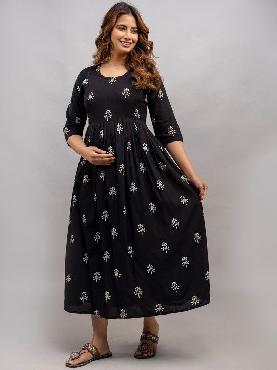 Women Printed Maxi Maternity Feeding Ethnic Dress - Image 3