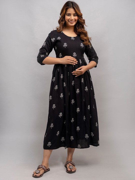 Women Printed Maxi Maternity Feeding Ethnic Dress - Image 5
