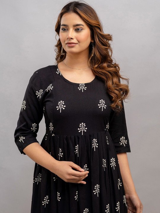 Women Printed Maxi Maternity Feeding Ethnic Dress - Image 6