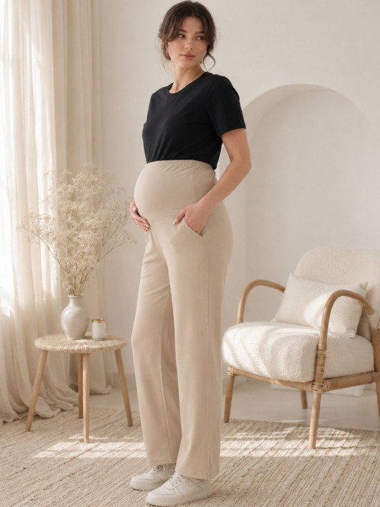Women Cotton Straight Fit Maternity Track Pants - Image 2