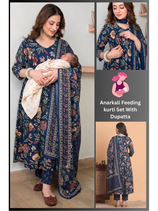 Women Floral Printed Regular Kurti with Trousers & With Dupatta - Image 2