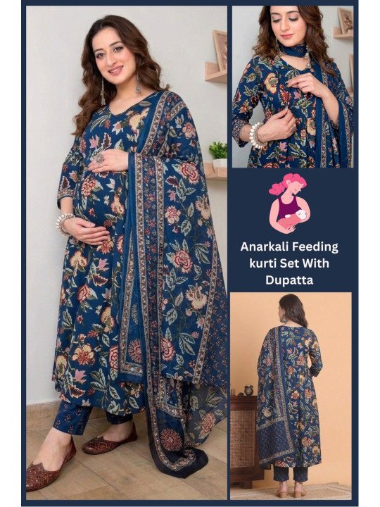 Women Floral Printed Regular Kurti with Trousers & With Dupatta - Image 4