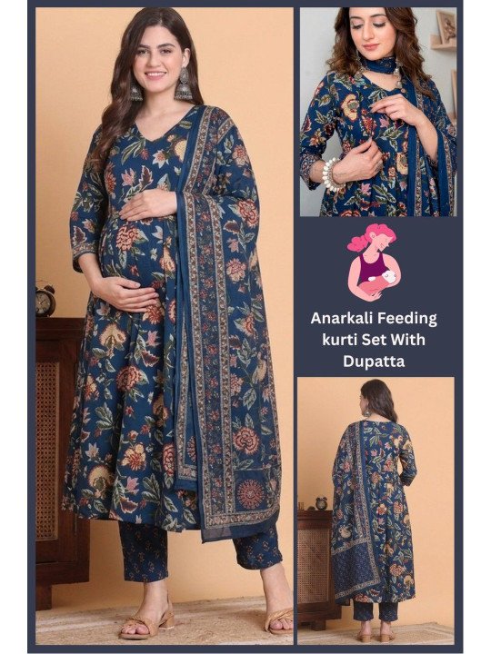 Women Floral Printed Regular Kurti with Trousers & With Dupatta - Image 5