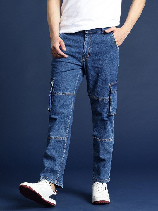 Men Light Fade Regular Fit Pocket Detail Jeans - Image 3