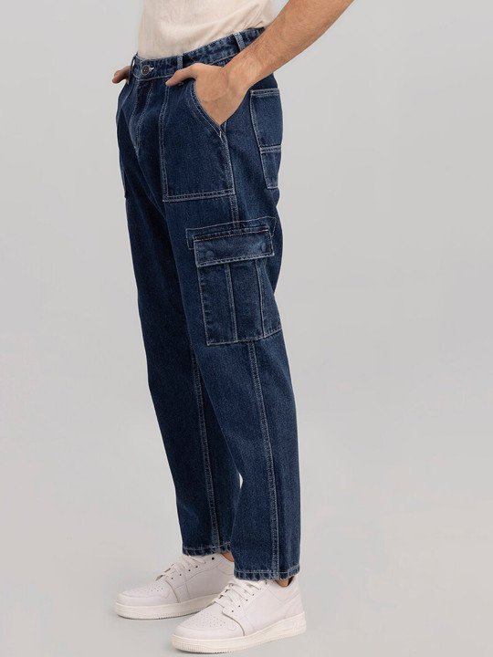 Men Blue Baggy Fit Pure Cotton Jeans - Image 2