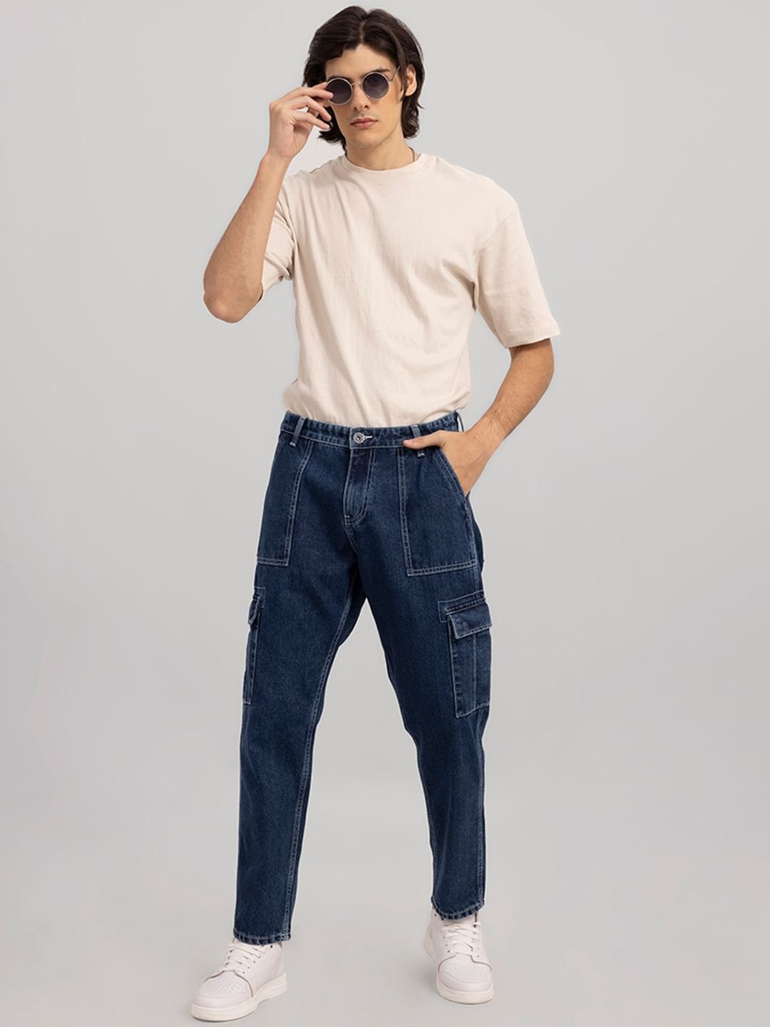 Men Blue Baggy Fit Pure Cotton Jeans - Image 5