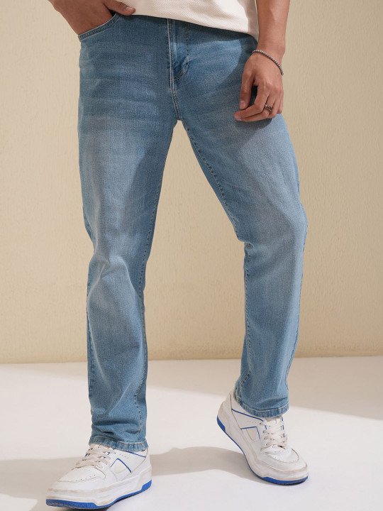 Men Straight Fit Heavy Fade Stretchable Jeans