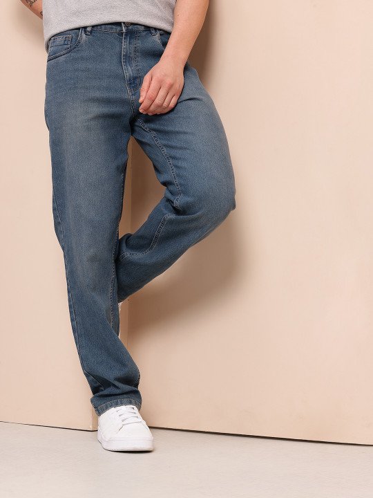 Men Straight Fit Mid-Rise Light Fade Stretchable Jeans