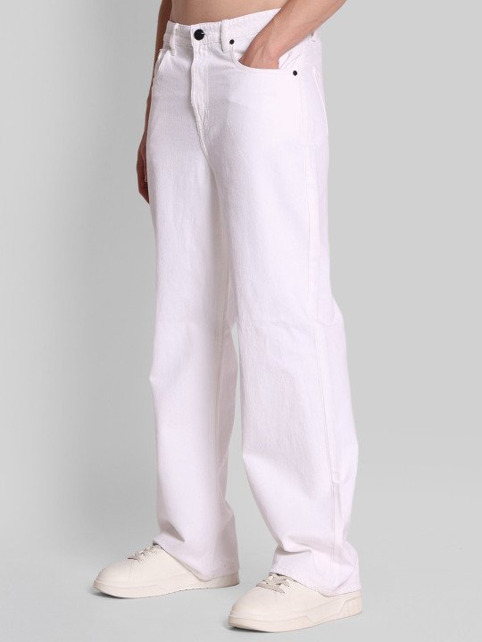 Men White Wide Leg High Rise Jeans - Image 2