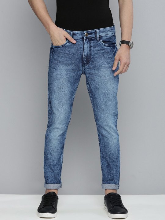 Men Blue Slim Fit Mildly Distressed Light Fade Stretchable Jeans