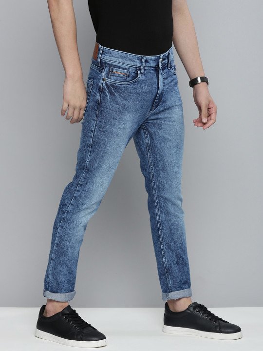 Men Blue Slim Fit Mildly Distressed Light Fade Stretchable Jeans - Image 2