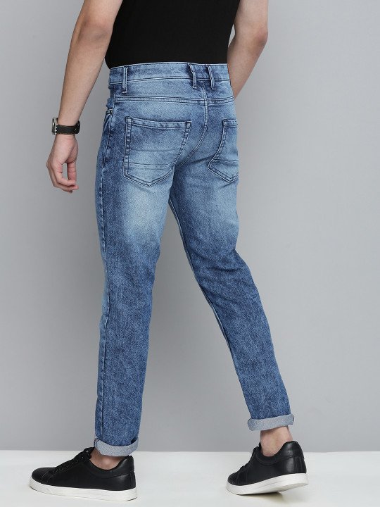 Men Blue Slim Fit Mildly Distressed Light Fade Stretchable Jeans - Image 3