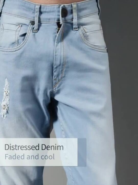 Men Blue Slim Fit Mid-Rise Mildly Distressed Stretchable Cropped Jeans - Image 3