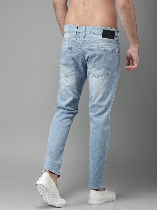 Men Blue Slim Fit Mid-Rise Mildly Distressed Stretchable Cropped Jeans - Image 4