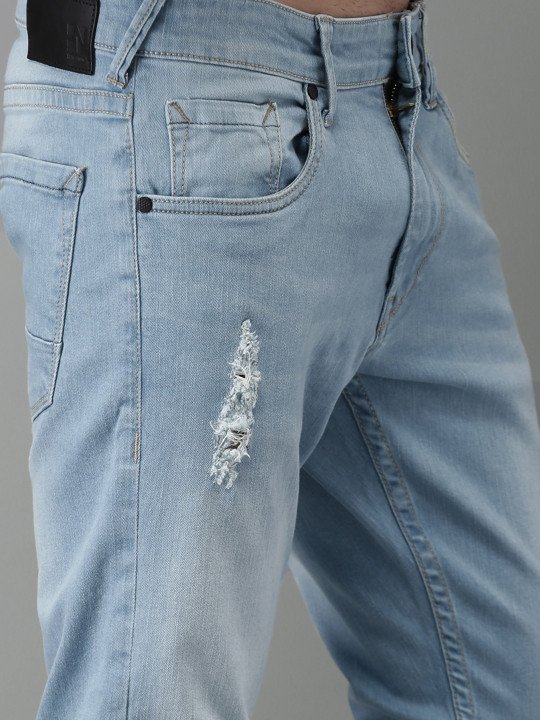 Men Blue Slim Fit Mid-Rise Mildly Distressed Stretchable Cropped Jeans - Image 5