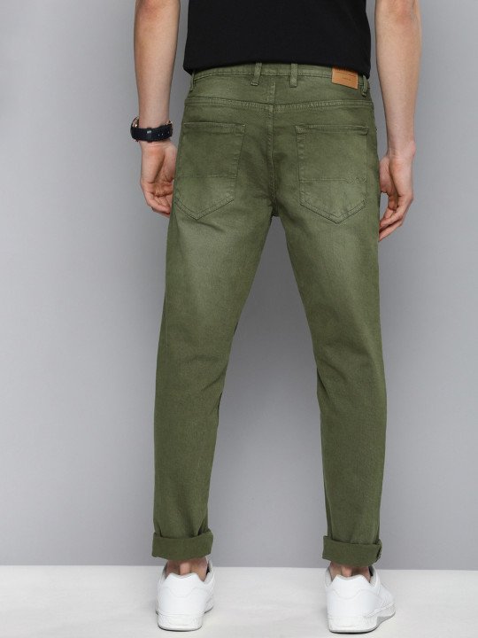 Men Olive Green Slim Tapered Fit Mid-Rise Clean Look Stretchable Jeans - Image 3