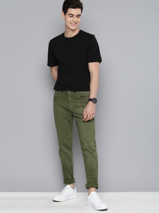 Men Olive Green Slim Tapered Fit Mid-Rise Clean Look Stretchable Jeans - Image 4