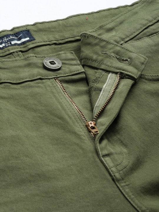 Men Olive Green Slim Tapered Fit Mid-Rise Clean Look Stretchable Jeans - Image 5