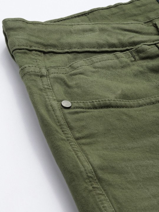Men Olive Green Slim Tapered Fit Mid-Rise Clean Look Stretchable Jeans - Image 6