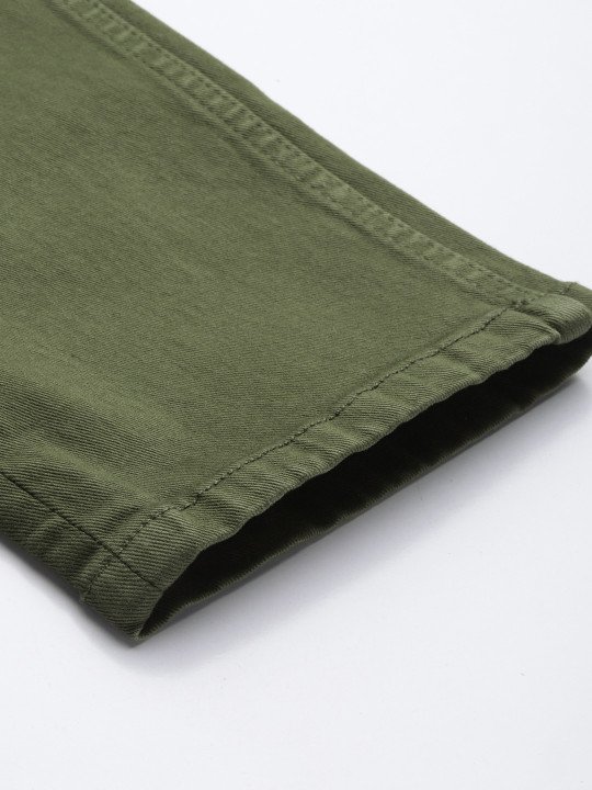 Men Olive Green Slim Tapered Fit Mid-Rise Clean Look Stretchable Jeans - Image 7