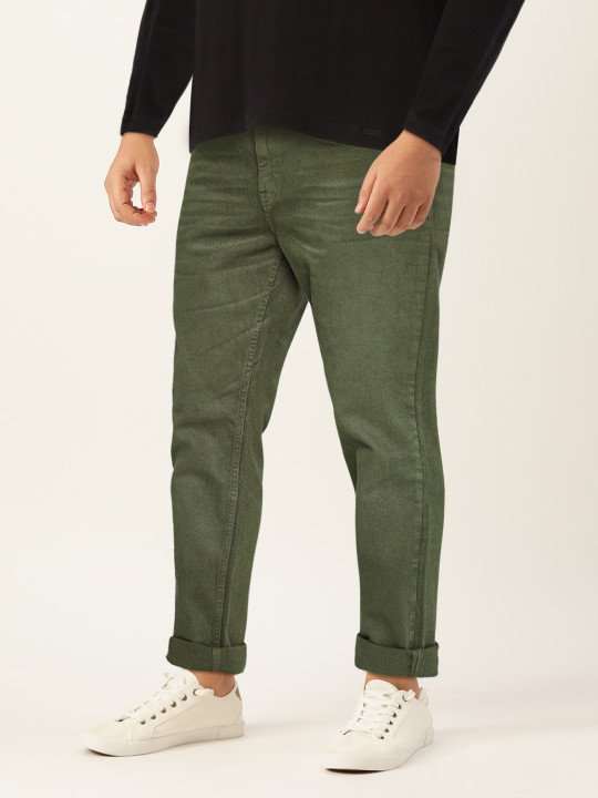 Men Olive Green Slim Tapered Fit Mid-Rise Clean Look Stretchable Jeans - Image 8