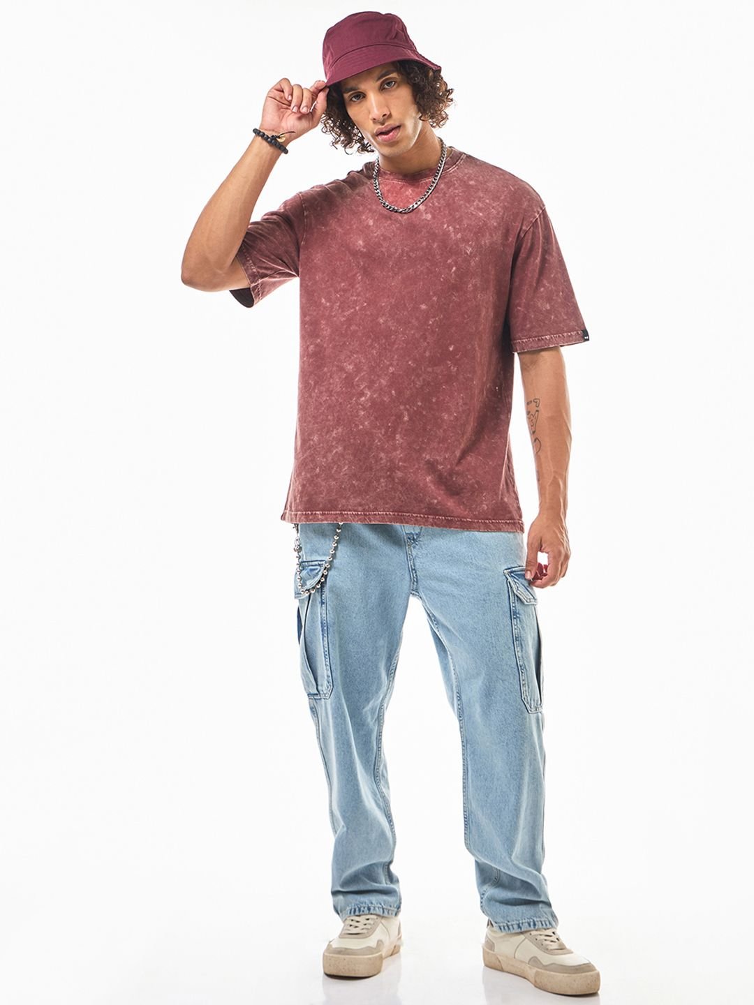 Red Oversized Cotton Acid Wash T-shirt - Image 2