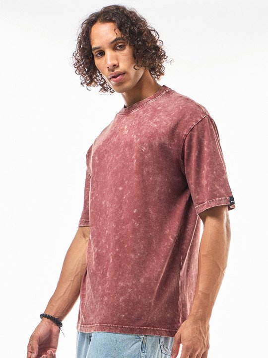 Red Oversized Cotton Acid Wash T-shirt - Image 3