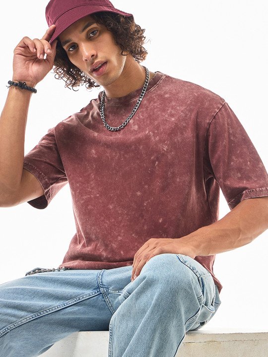 Red Oversized Cotton Acid Wash T-shirt - Image 5