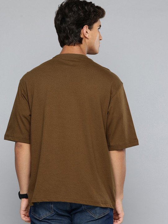 Typography Printed Loose Fit Drop-Shoulder Sleeves Pure Cotton T-shirt - Image 2