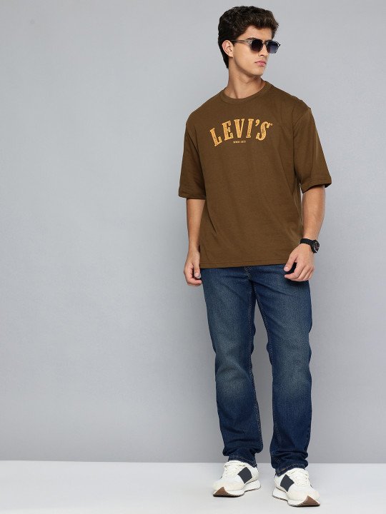 Typography Printed Loose Fit Drop-Shoulder Sleeves Pure Cotton T-shirt - Image 3