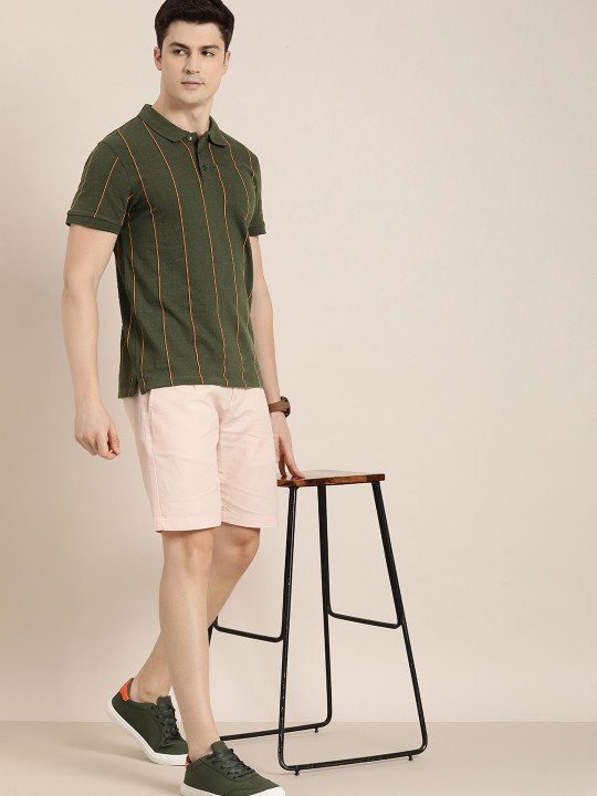 Short Sleeves Striped Polo Collar T-shirt