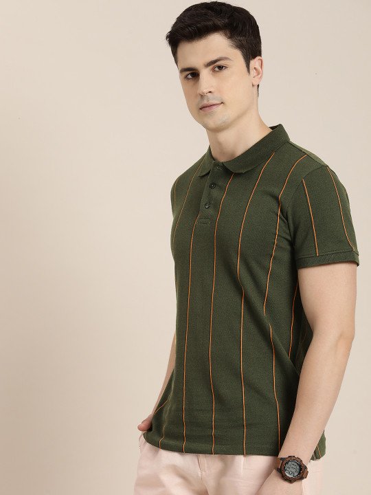Short Sleeves Striped Polo Collar T-shirt - Image 3