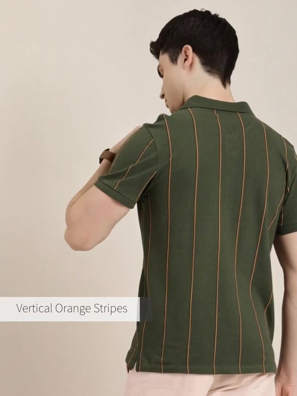 Short Sleeves Striped Polo Collar T-shirt - Image 4