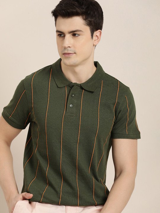 Short Sleeves Striped Polo Collar T-shirt - Image 6